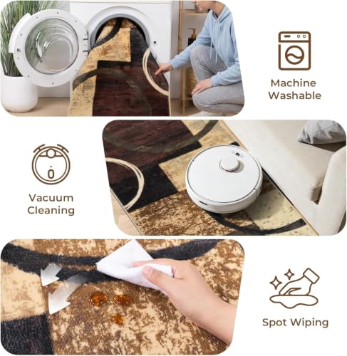Yamaziot 2x3 Washable Modern Abstract Area Rug Non-Slip Entryway Rug - color: Brown, size: 2x3ft