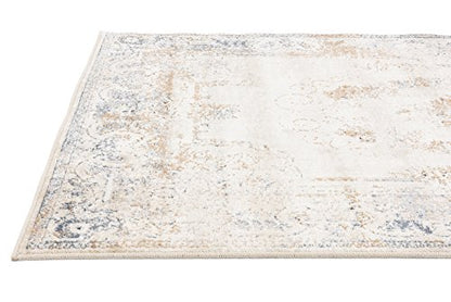 Unique Loom Chateau Collection Area Rug - Lincoln (3' 1" x 13' 1" Runner Blue Cream/Brown) - color: Beige/Light Brown, size: 3'1" x 13'1" (Runner)