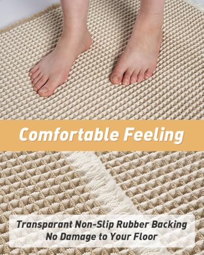 Upgraded Waffle Bath Mat Set of 2 Absorbent Bathroom Mat 17"x24" + 20"x32" - color: Brown & Cream, size: 17" x 24" + 20" x 32"