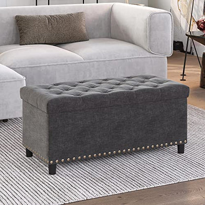 BELLEZE Storage Ottoman, Tufted Ottoman with Close Hinge, Foot Rest for Living Room (Dark Gray, 31 inch) - color: Dark Gray