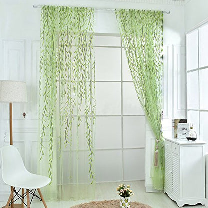 Ufurty 2pcs Willow Leaf Window Curtain Voile Tulle Vine Sheer Curtains - color: Green 2#, size: 39.4"W x 78.7"L (Pack of 2)