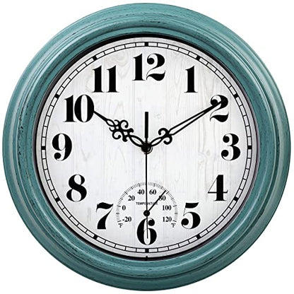 zyzamay 12 Inch Indoor Outdoor Battery Operated Wall Clocks, Green - color: Green