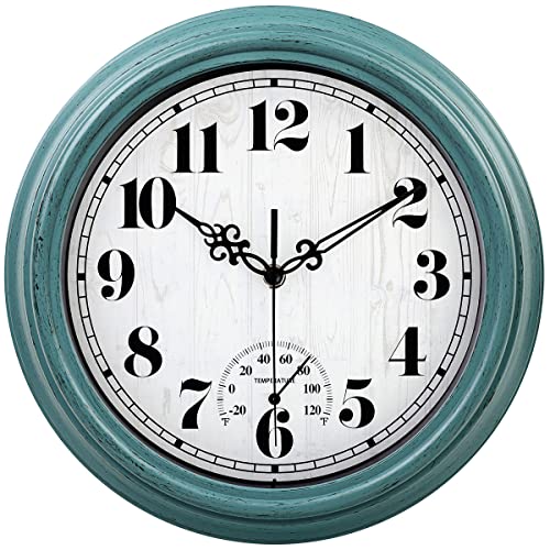 zyzamay 12 Inch Indoor Outdoor Battery Operated Wall Clocks, Green - color: Green