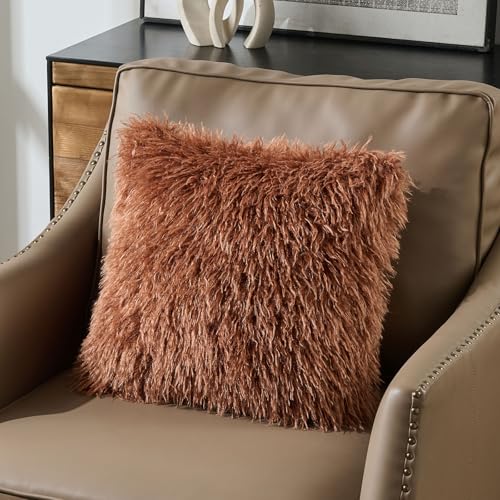 FUTEI Pack of 2 Faux Wool Throw Pillow Covers 18x18 Inch, Rust - color: Rust