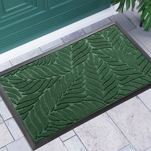 Yimobra Leaf Pattern Door Mat, 36 x 24 in, Green - color: Green, size: 36x24 in