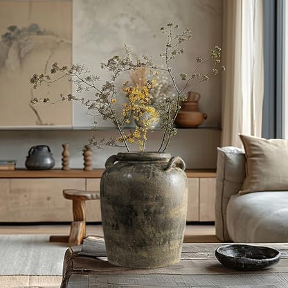 LuxenHome 15'' Rustic Ceramic Flower Vase, Brown - color: Brown 15''