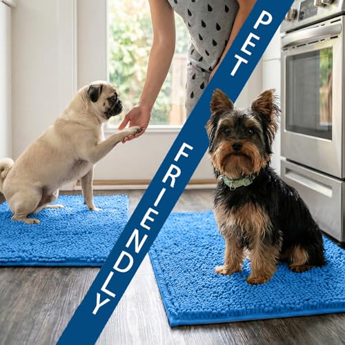 Bathroom Rugs Sets 2 Piece,Super Absorbent Chenille Bath Mats and U-Shaped Toilet Rug,Strong PVC Non Slip Backing,Microfiber Washable Dry Quickly Bath Mats for Bathroom(20"x32"+20"x20"U, Calm Blue) - color: Calm Blue