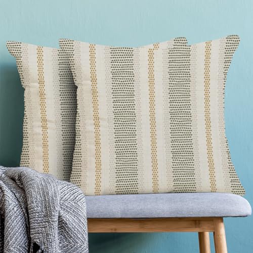 Sage Green Mustard Yellow Outdoor Pillow Covers 16 x 16 Inch, Beige Polka Dots Stripe Decor Throw Pillows for Couch Bed, Boho Modern Farmhouse Decorative Pillowcase Linen Cushion Cover Set of 2 - color: Sage Green Yellow, size: 16" x 16" (Pack of 2)