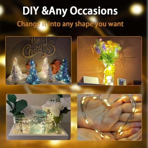 4 Pack Fairy String Lights,6.56FT 20LED,2AA Battery Operated,Timer Founction,Copper Wire String Lights, IP65 Waterproof,Indoor/Outdoor flexible for DIY ,Party, Bedroom, flowers decoration(Warm White) - size: 4PACK-2AA Battery -6.56FT/20LED-Warm white