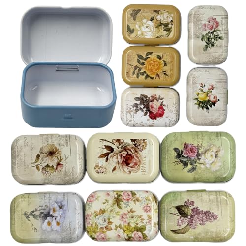8Pcs Mini Flower Tin Trinket Jewelry Organizer Storage Box Decorative Boxes Small Metal Tins with Hinged Lids Portable Box Containers Gift for Mother (Flower 01) - color: Flower 01