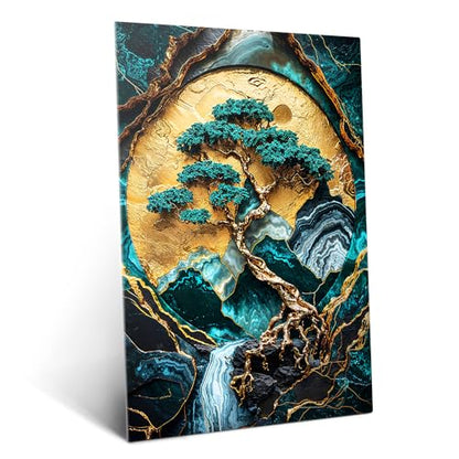 Displate 금속 포스터 Pixaverse 골든 트리 오브 하모니 아트 월 아트 L - size: 26.6"L x 18.9"W, style: 분재 나무