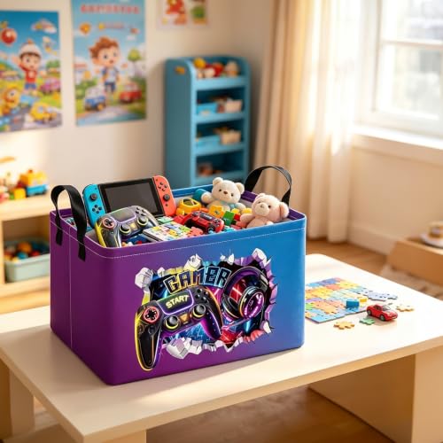 Rectangle Foldable Storage Basket Handles For Home, 3D Gamer - color: REC-3D Gamer