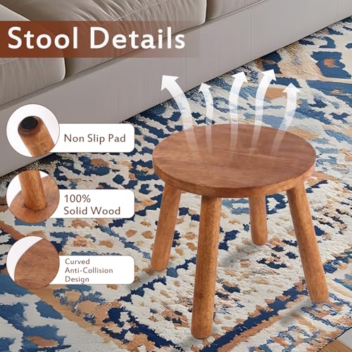 Round Solid Wooden Stool,Plant Stand,Step Stool,Walnut,11.8" H - color: Walnut, size: 11.8inch