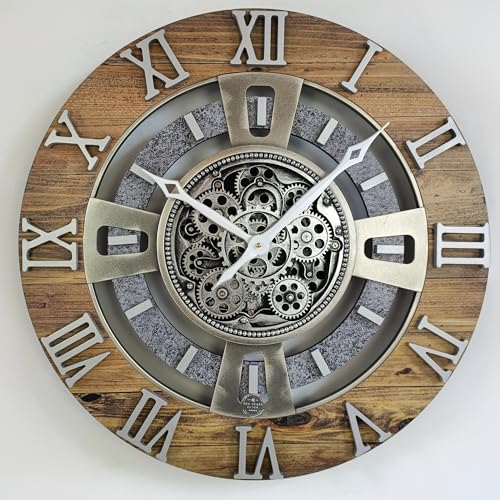 ImprovingLife The Gears Clock Real Moving Gear Wall Clock England Line (Wood & Stone, 24 inches (60 cm)) - color: Wood & Stone, size: 24 inches (60 cm)