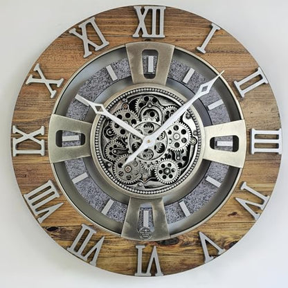 ImprovingLife The Gears Clock Real Moving Gear Wall Clock England Line (Wood & Stone, 24 inches (60 cm)) - color: Wood & Stone, size: 24 inches (60 cm)