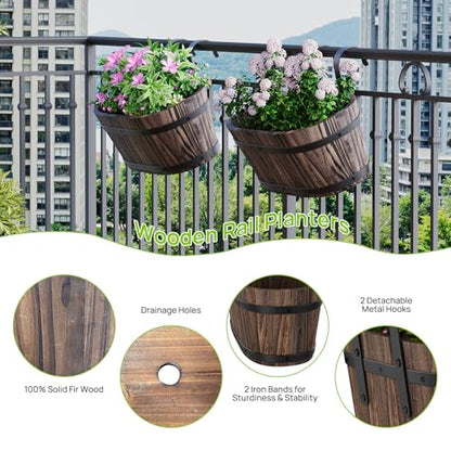 2Pack Wood Fence planters Window boxes planters Railing planter box porch - color: Carbonized-2pcs, size: Small