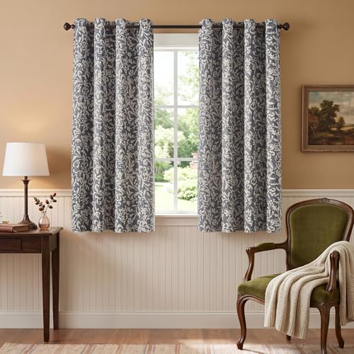 jinchan Blue Floral Curtians 72 Inch Room Darkening Grommet 2 Panels - color: *Dusty Blue, size: 50"W x 72"L (Pack of 2)
