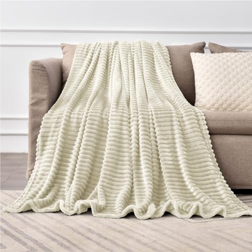 BEDELITE 3D Ribbed Jacquard Beige King Size Blankets for Bed, 108x90 Inch - color: Beige, size: King(108"x90")