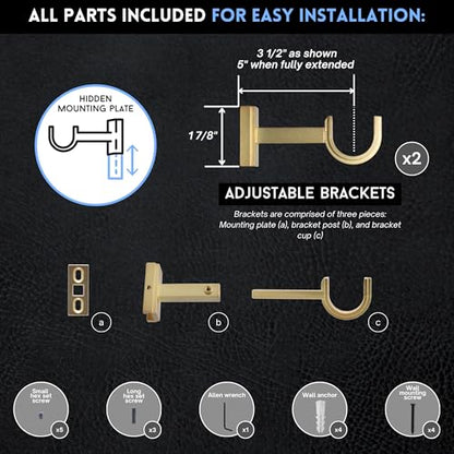 BlastHome® Luxury Adjustable Curtain Rod Brackets, Brushed Gold - color: Brushed Gold