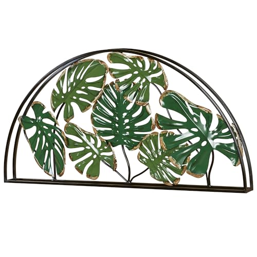Touch of Class Tropic Monstera Leaves Arched Wall Art - Metal - Black, Bronze, Green - Tropical Decor for Bedroom, Bathroom, Dining Room, Living Room, Office - Openwork Dimensional