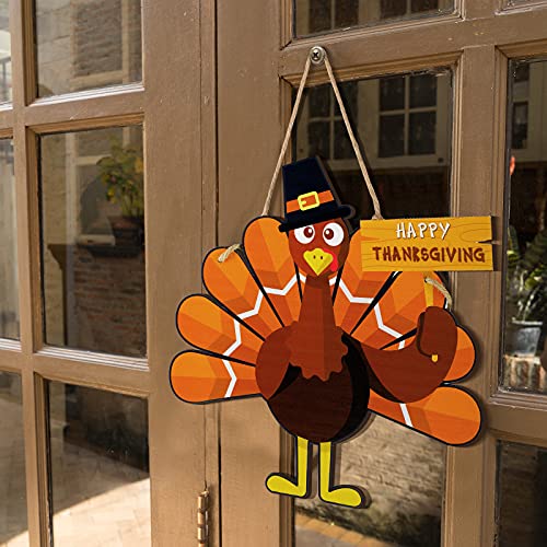 Jetec Thanksgiving Turkey Door Sign Wooden Hanging Plaque Decor,Simple - style: Simple