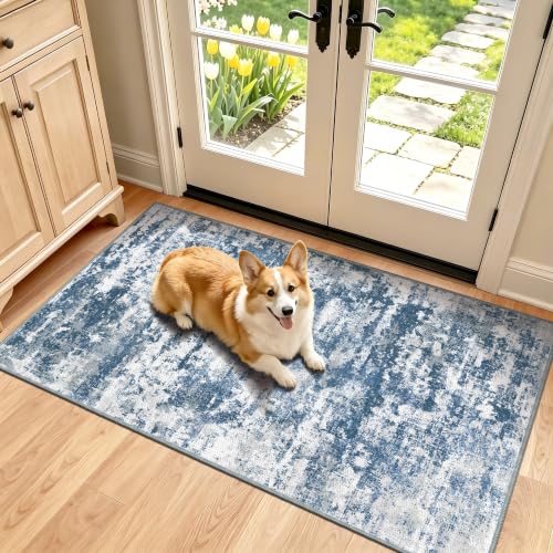 Entryway Runner Rug 2x4 ft, Non Slip Carpet Runner, Blue - color: Abstract-blue, size: 2' x 4' (Runner)