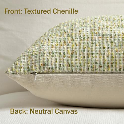 Pack of 1 Neutral Lumbar Pillow Covers 12x20 Boho Textured Dots Stripe Chenille Rectangular Decorative Throw Pillow Cases Accents for Living Room Couch Bed Farmhouse Home Decor, Lime Green - color: Lime Green, size: 20" x 12" (Pack of 1)