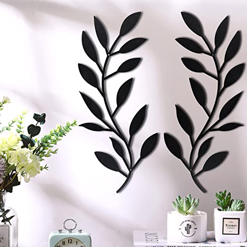 Zhengmy 2 Pcs Metal Tree Leaf Wall Art Vine Olive Branch Decor,Black - color: Black