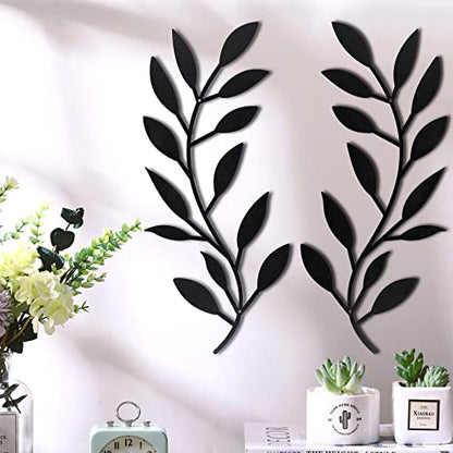 Zhengmy 2 Pcs Metal Tree Leaf Wall Art Vine Olive Branch Decor,Black - color: Black
