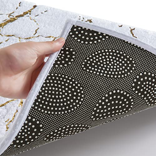 QJHOMO White and Gold U Shaped Toilet Rug Marble Contour Bath Mat 20x24 in - color: White and Gold, size: 1'8" x 2' (U-Shape)