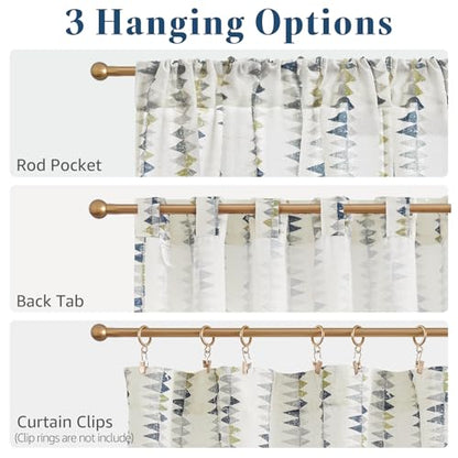 jinchan Dusty Blue Linen Kitchen Tier Curtains 24 Inch Modern Boho 2 Panels - color: Tribal | Dusty Blue on Linen, size: 26"W x 24"L (Pack of 2)