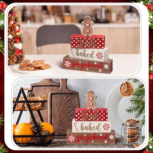 Geelin 4 Pcs Christmas Gingerbread Man Wooden Table Decor Tabletop - style: Gingerbread
