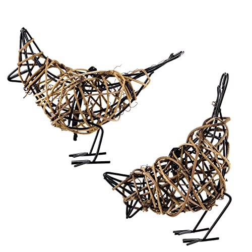 2pc Rattan Bird Statue Set - Memo Clip Wicker Farmhouse Figurines - color: Coffee2
