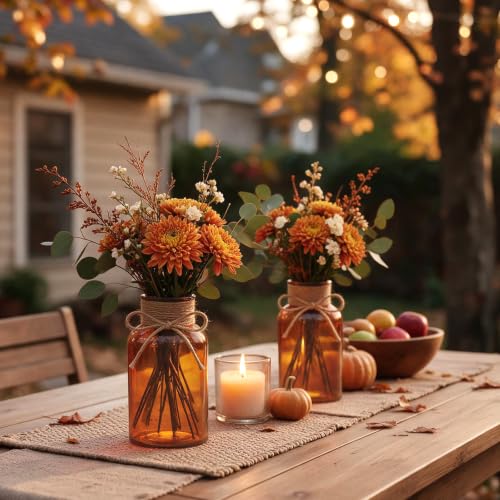 6Pack Mason Jars for Centerpiece Glass Flower Bud Vase Amber Vases - color: Amber