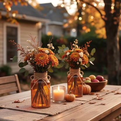 6Pack Mason Jars for Centerpiece Glass Flower Bud Vase Amber Vases - color: Amber