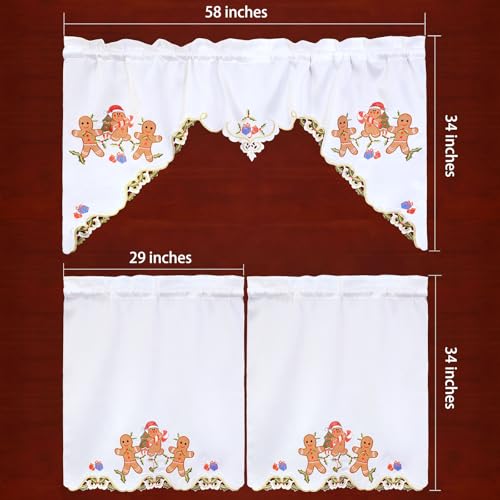 Simhomsen Embroidered Gingerbread Kitchen Window Curtain Swag and Tiers Set for Christmas Holidays (Gingerbread) - color: Gingerbread