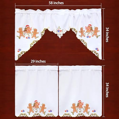 Simhomsen Embroidered Gingerbread Kitchen Window Curtain Swag and Tiers Set for Christmas Holidays (Gingerbread) - color: Gingerbread