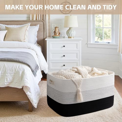 OIAHOMY Blanket Basket Laundry Basket Dog Toy Basket 75L Gradient Black - color: Gradient Black, size: 22”x17”x12”