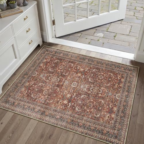 HUGEAR 2x3 Brick Red Vintage Distressed Washable Area Rug for Entryway - color: Retro | Brick Red, size: 2' x 3' (Rectangular)