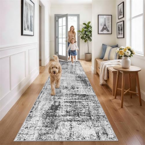 Long Carpet Runners for Hallway 3x12: Washable Abstract Runner Rug Black - color: Black, size: 3' x 12' (Runner)