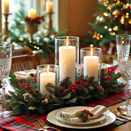 24-Pc Set: 12 White Pillar Candles & 12 Hurricane Glass Holders