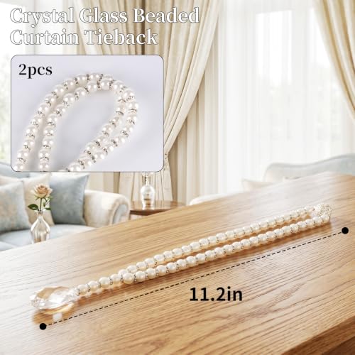 Shower Curtain Tie Backs 2 Pack Magnetic Pearl Crystal Decorative Ties