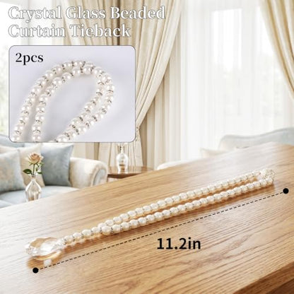 Shower Curtain Tie Backs 2 Pack Magnetic Pearl Crystal Decorative Ties