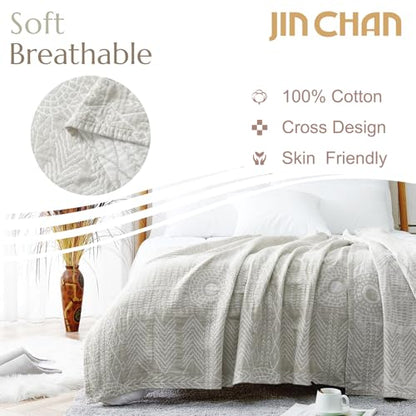 jinchan 100% Cotton Muslin Blanket Twin Boho Throw Blanket 50x60 Light Gray - color: A. Boho Light Grey, size: 50"x60"