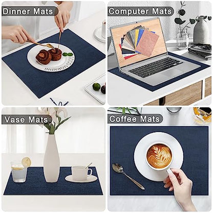 Homaxy PU Faux Leather Placemats for Dining Table, Set of 6, Navy Blue - color: Navy Blue