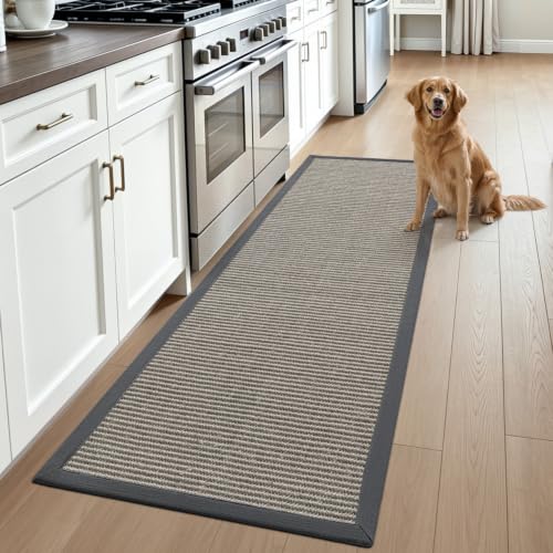 DEXI Jute Runner Rug 2'8''x8', Rug Runners for Hallways, Natural/Grey - color: Natural/Grey, size: 2'8" x 8' (Runner)