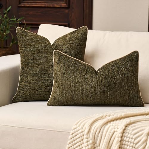 Yangest Chenille Pillow Cover 18 x18 Inches, Thick Textured Square Throw Pillow Cover Farmhouse Modern Soft Accent Couch Neutral Pillow Cover for Living Room Bedroom, Green - color: Olive Green, size: 18" x 18" (Pack of 1)
