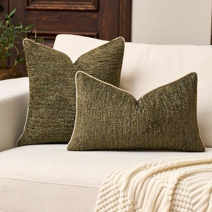 Yangest Chenille Pillow Cover 18 x18 Inches, Thick Textured Square Throw Pillow Cover Farmhouse Modern Soft Accent Couch Neutral Pillow Cover for Living Room Bedroom, Green - color: Olive Green, size: 18" x 18" (Pack of 1)