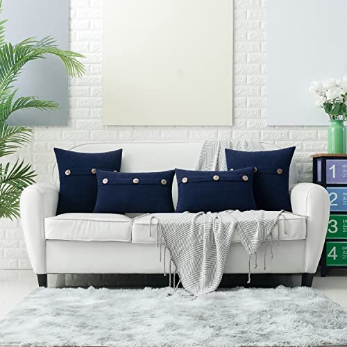 HWY 50 Navy Blue Chenille Throw Pillow Covers 16x16 Inch Buttons Pack of 2 - color: Navy Blue, size: 16" x 16" (Pack of 2)