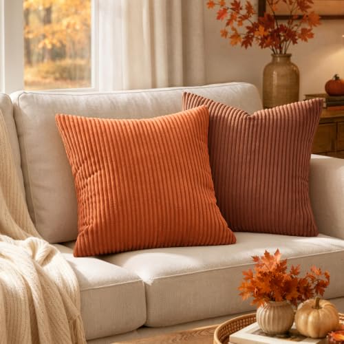 MIULEE Fall Decorative Corduroy Throw Pillow Covers Set of 2 12x12 Orange - color: Orange, size: 12" x 12" (Pack of 2)
